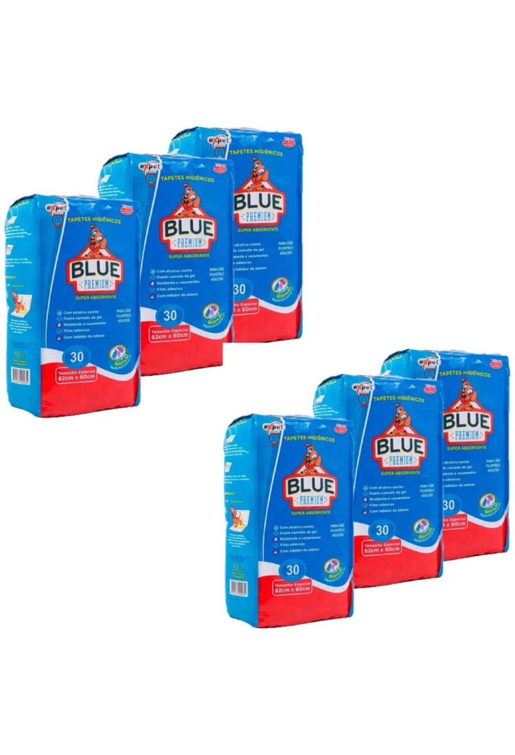 Combo 6 Tapetes Higiênicos Expet Blue Premium C/30 Unidades