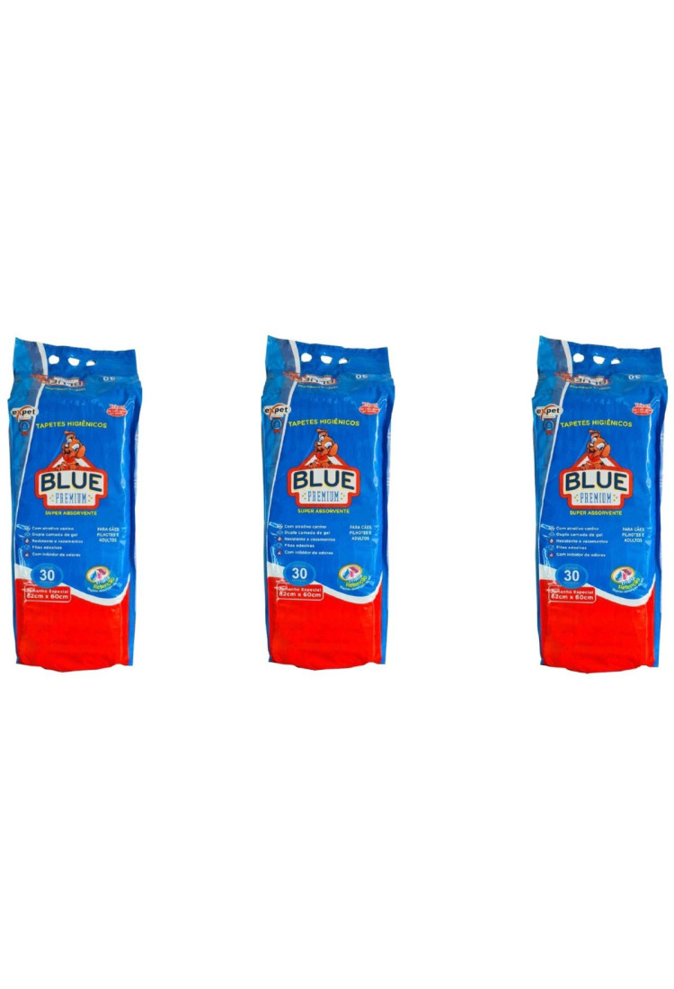 Combo 3und Tapete Higiênico Cães Blue Premium 82X60Cm 30und Combo 3und Tapete Higiênico Cães Blue Premium 82X60Cm 30und