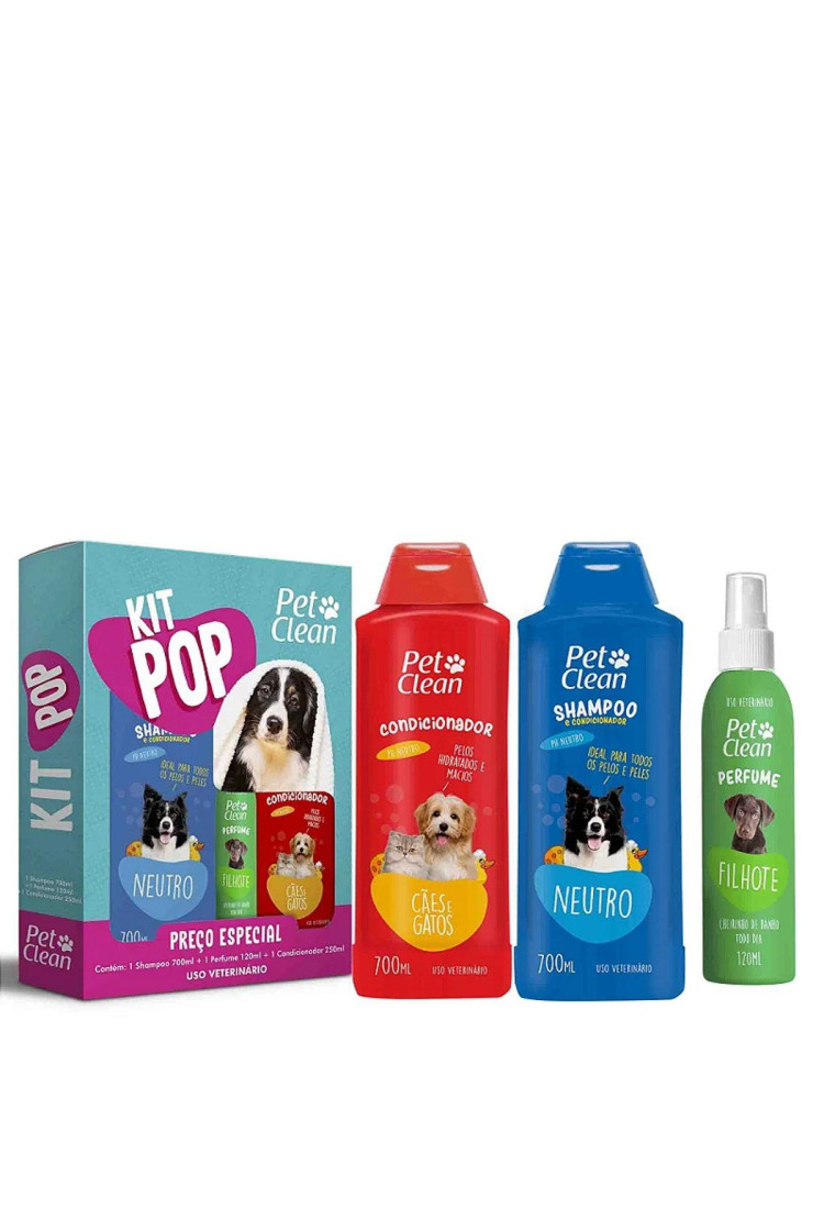 Kit Pop Pet Clean Cães e Gatos Shampoo + Perfume + Condicionador