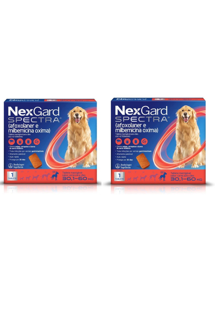 2 Nexgard Spectra Antipulgas Cães 30,1 a 60kg 1 Tablete 2 Nexgard Spectra Antipulgas Cães 30,1 a 60kg 1 Tablete