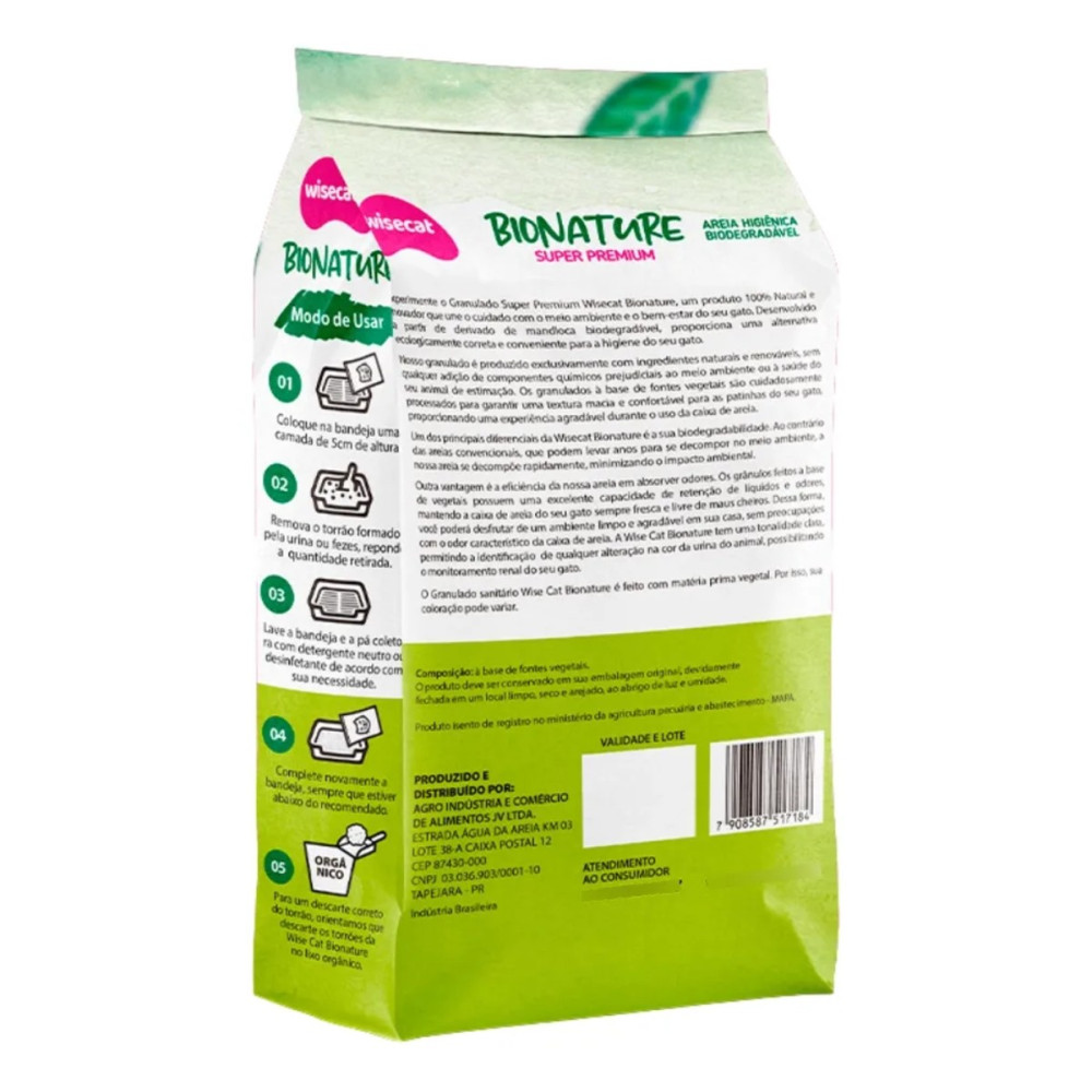 Bionature areia higiênica a gatos biodegradável Wisecat 10KG Bionature areia higiênica a gatos biodegradável Wisecat 10KG