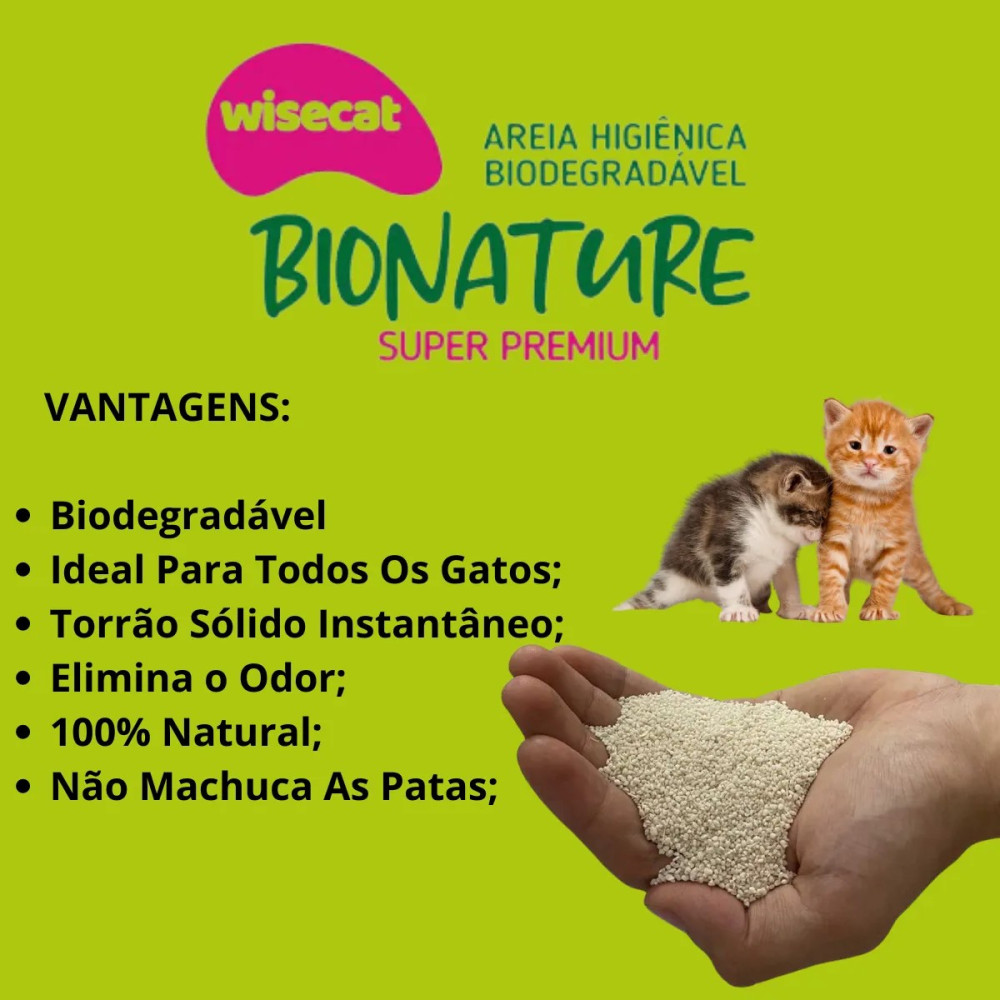 Bionature areia higiênica a gatos biodegradável Wisecat 10KG Bionature areia higiênica a gatos biodegradável Wisecat 10KG