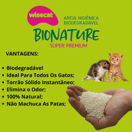 Bionature areia higiênica a gatos biodegradável Wisecat 10KG