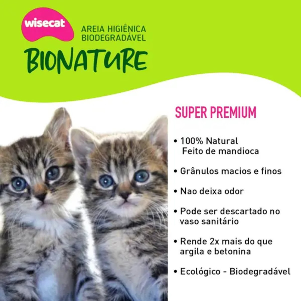 Bionature areia higiênica a gatos biodegradável Wisecat 10KG Bionature areia higiênica a gatos biodegradável Wisecat 10KG