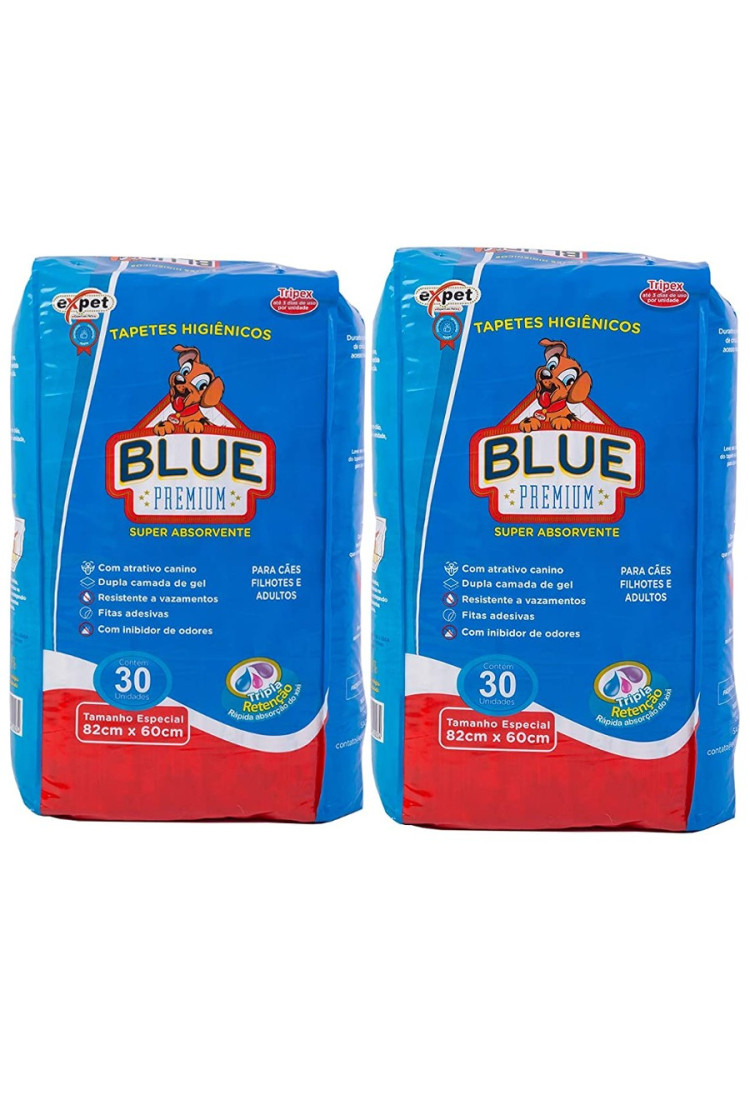 Combo 2 Tapete Higienico Cães Blue Premium Com 60 Unidades Combo 2 Tapete Higienico Cães Blue Premium Com 60 Unidades