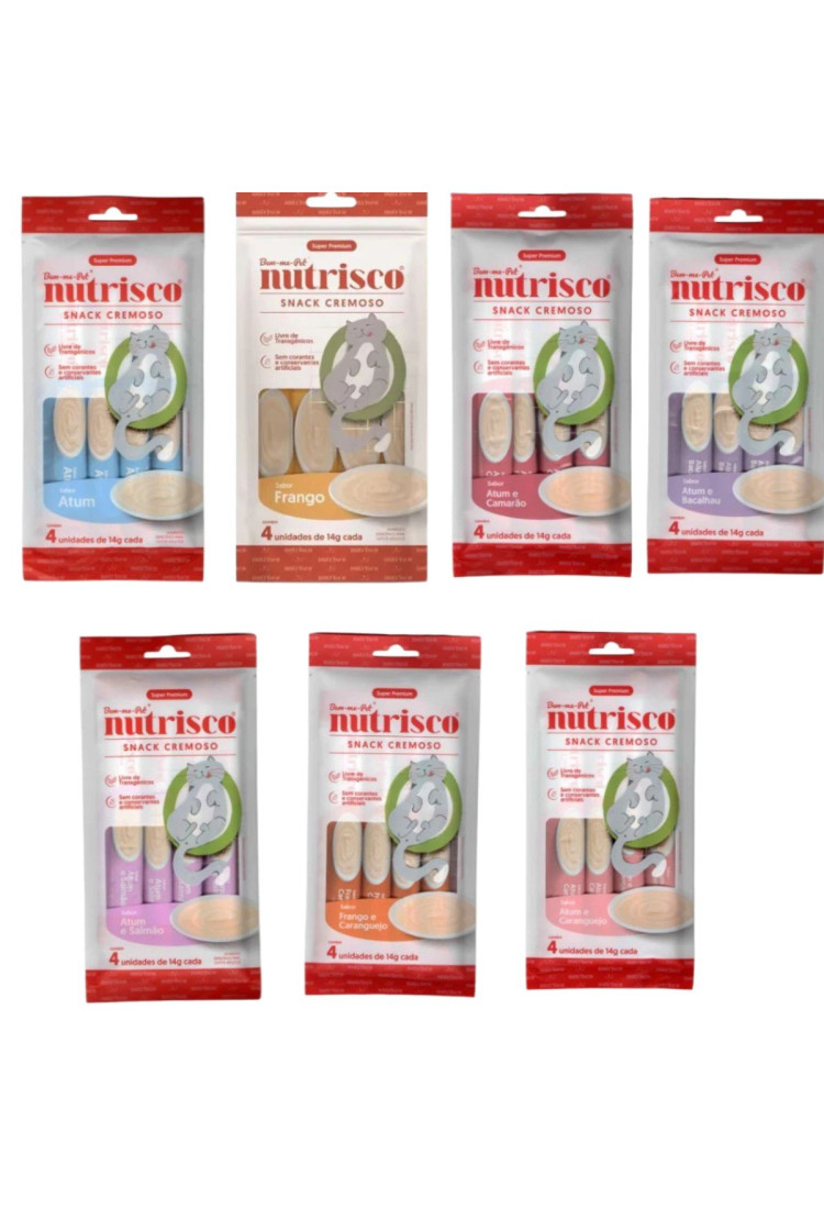 Petisco Para Gatos Kit 7 Unid Nutrisco Sabores Variados 56g Petisco Para Gatos Kit 7 Unid Nutrisco Sabores Variados 56g