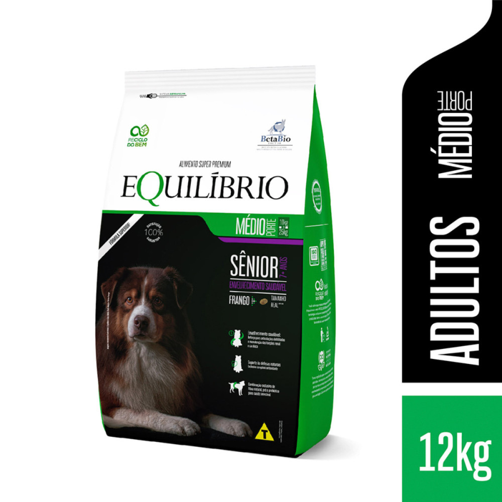 Ração Equilíbrio Cães Sênior Porte Médio Sabor Frango 12kg Ração Equilíbrio Cães Sênior Porte Médio Sabor Frango 12kg