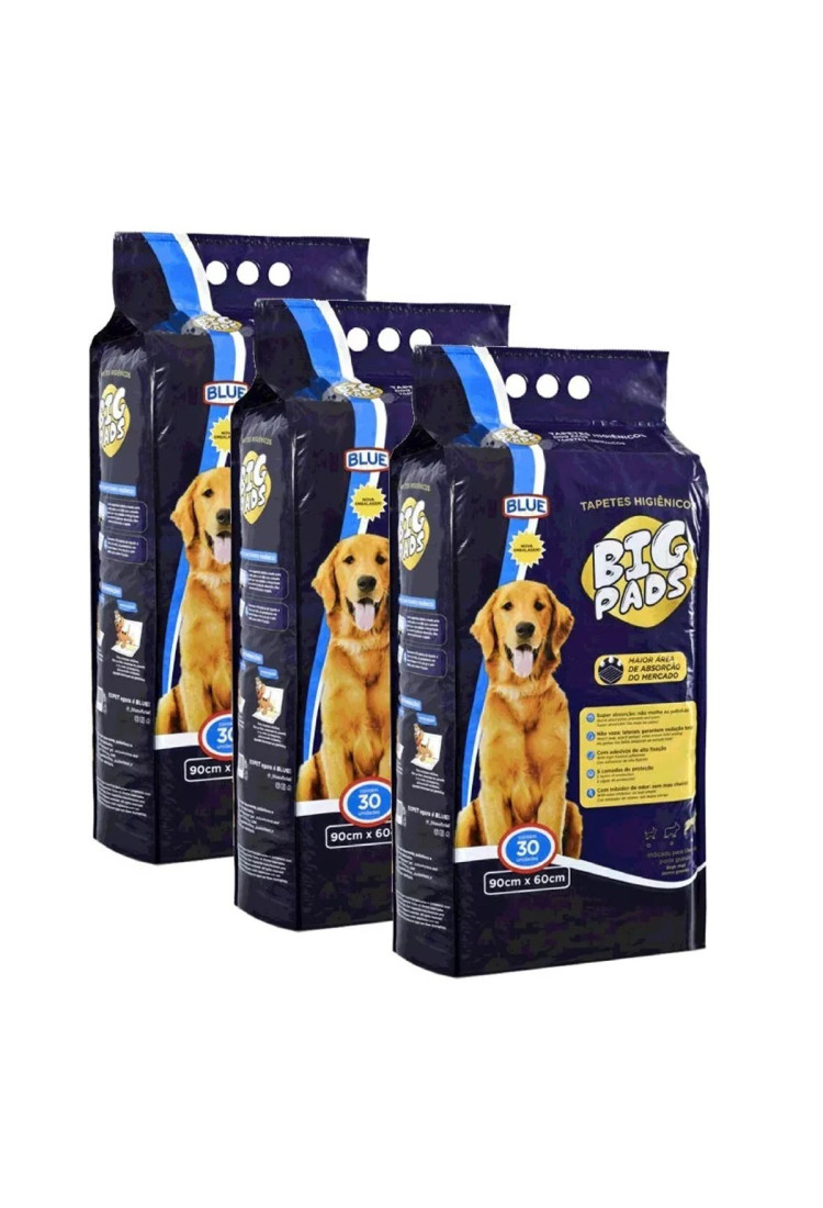 Tapete Higiênico Cachorros Big Pads Expet 90x60cm 30un Kit-3 Tapete Higiênico Cachorros Big Pads Expet 90x60cm 30un Kit-3
