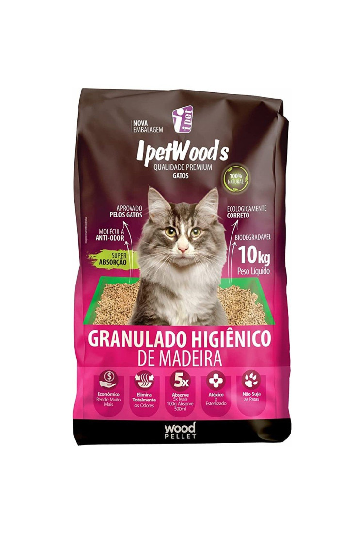 Granulado Madeira Higiênico Para Gatos 10 Kg Ipet Wood'S Granulado Madeira Higiênico Para Gatos 10 Kg Ipet Wood'S